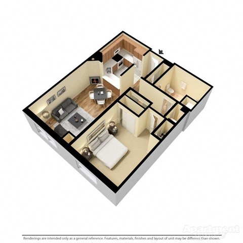 Floor plan for 1 bed, 1 bath, 756 sqft